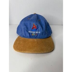 Athens 2004 Olympics Baseball Cap Blue Suede Visor Starter One Size Fits All Hat